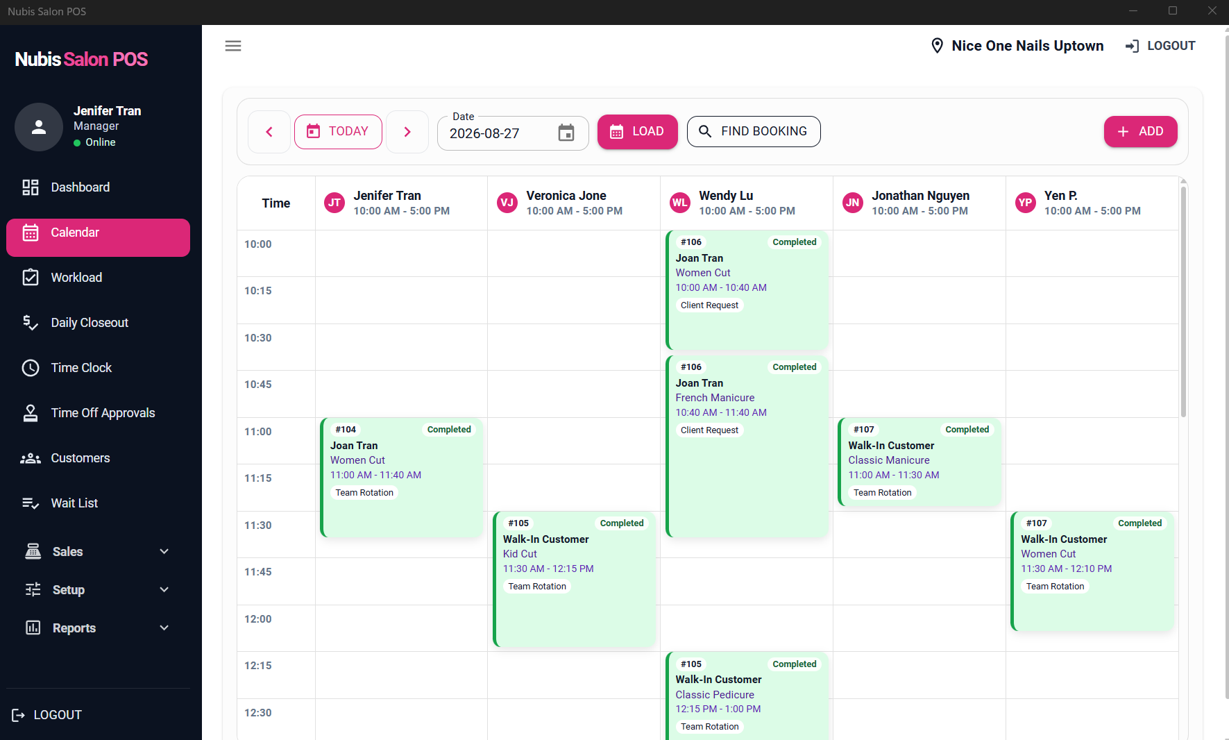 Nubis Salon appointment calendar dashboard